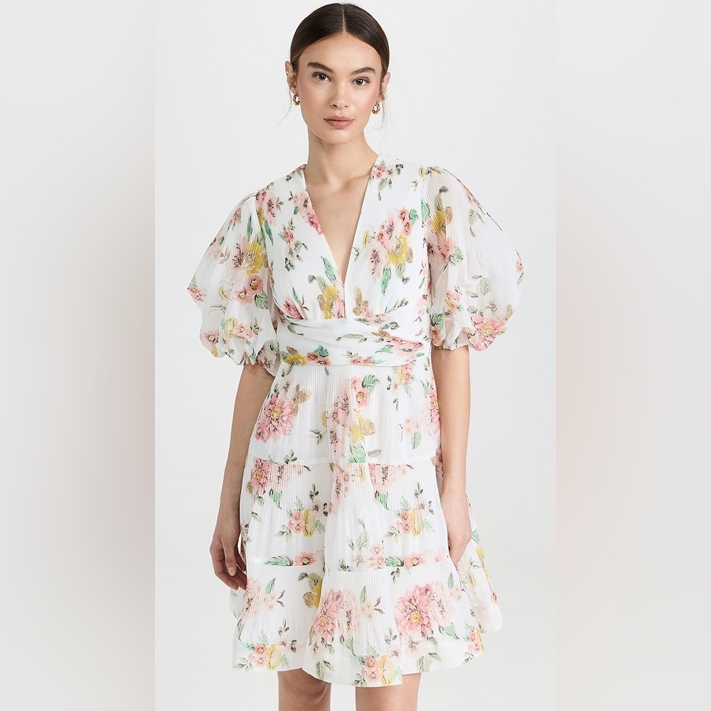 Floral V-Neck Puff Sleeve Dress